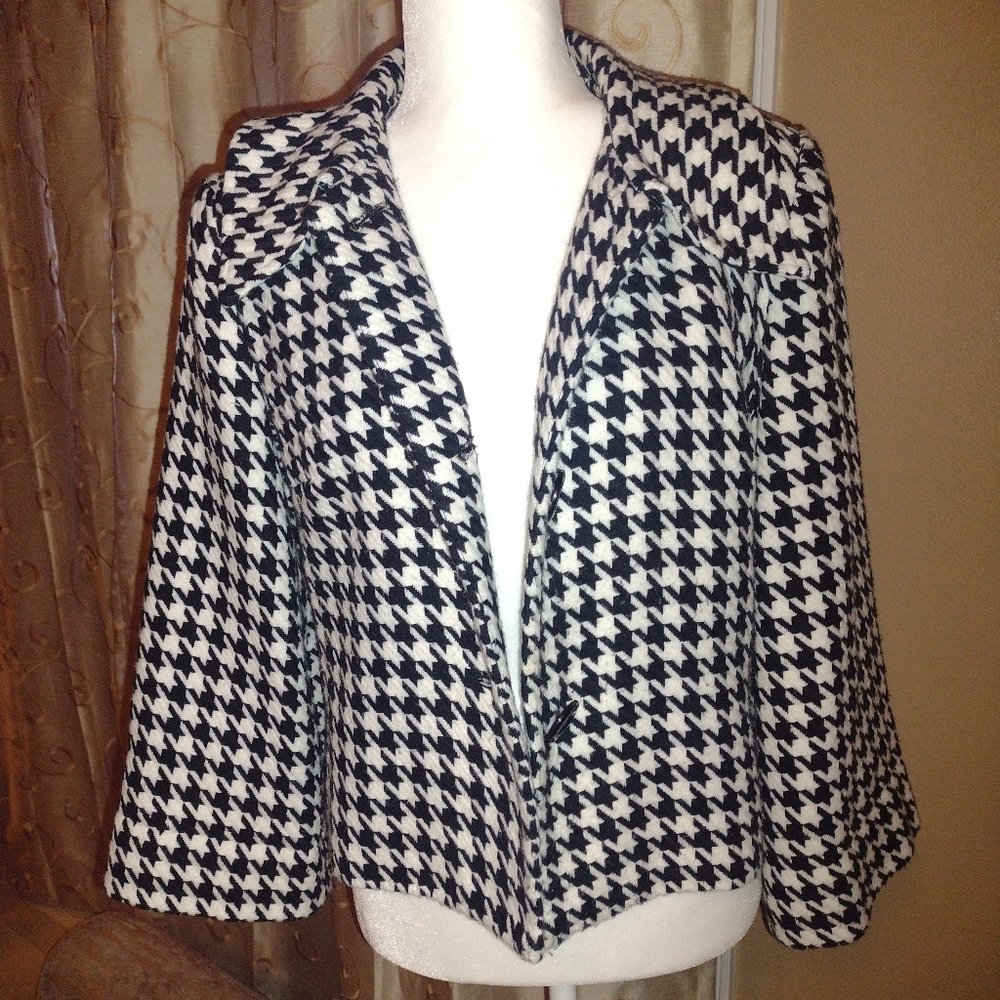 Cropped Houndstooth Checked Jacket - image 1